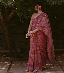 Dusty Pink Handloom Banarasi Jamdani Saree With Floral Motifs-Dusty Pink