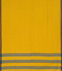 Yellow Handwoven Bengal Cotton Saree With Stripes & Black Border-Yellow