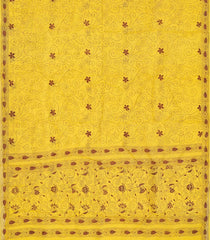 Yellow Handloom Bengal Cotton Saree With Spiral Motifs-Yellow