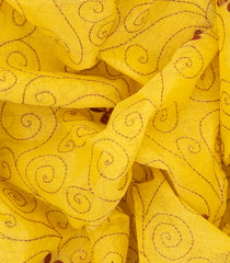 Yellow Handloom Bengal Cotton Saree With Spiral Motifs-Yellow