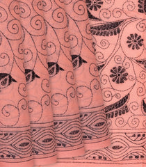 Peach Handloom Bengal Cotton Saree With Spiral Motifs-Peach