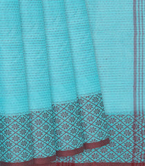 Turquoise Bengal Cotton Saree With Dotted Stripes-Turquoise