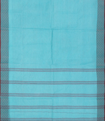 Turquoise Bengal Cotton Saree With Dotted Stripes-Turquoise