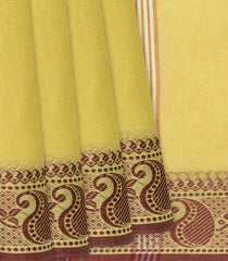 Cardamom Green Bengal Cotton Saree With Mango Motifs In  Border-Cardamom Green