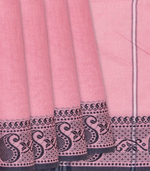 Bubble-gum Pink Bengal Cotton Saree With Mango Motifs In  Border-BubbleGum Pink