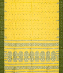 Yellow Bengal Cotton Saree With Square Butta-Yellow