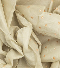 Cream Bengal Cotton Saree With Square Butta-Cream