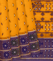 Mustard Bengal Cotton Saree With Floral Motifs-Mustard