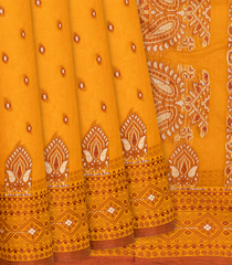 Turmeric Yellow Bengal Cotton Saree With Square Butta-Turmeric Yellow