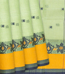 White Bengal Cotton Saree With Stripes & Floral Buttas-White