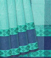 Light Green Bengal Cotton Saree With Checks-Light Green