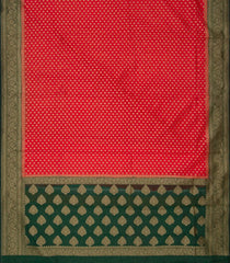 Red Banarasi Woven Khaddi Georgette Saree With Floral Motifs & Green Border-Red