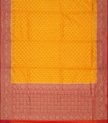 Yellow Banarasi Woven Khaddi Georgette Saree With Floral Motifs & Red Border-Yellow