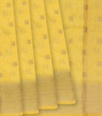 Yellow Woven Blended Linen Saree With Floral Butta & Zari Border-Yellow