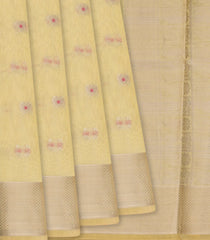 Cream Woven Blended Linen Saree With Floral Butta & Zari Border-Cream