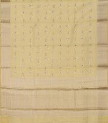 Cream Woven Blended Linen Saree With Floral Butta & Zari Border-Cream