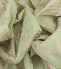 Mint Green Woven Blended Linen Saree With Mango Zari Butta-Mint Green