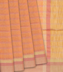 Light Peach Woven Blended Cotton Saree With Checks-Light Peach