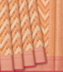 Orange Woven Blended Cotton Saree With Chevron Motifs-Orange