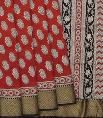 Rust Woven Banarasi Blended Khaddi Georgette With Printed Floral Motifs-Rust