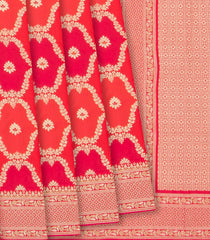 Red Woven Blended Rangkat Litchi Silk Saree With Floral Jaal Motifs-Red