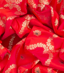 Red Woven Blended Rangkat Litchi Silk Saree With Floral Jaal Motifs-Red