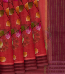 Red Woven Kota Silk Saree With Hand Painted Floral Motifs-Red