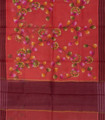 Red Woven Kota Silk Saree With Hand Painted Floral Motifs-Red