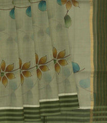 Sage Green Woven Kota Silk Saree With Hand Painted Floral Motifs-Sage Green