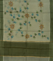 Sage Green Woven Kota Silk Saree With Hand Painted Floral Motifs-Sage Green