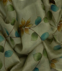 Sage Green Woven Kota Silk Saree With Hand Painted Floral Motifs-Sage Green