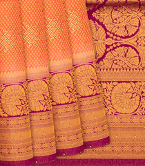 Peach Woven Blended Cotton Saree With Contrast Border-Peach