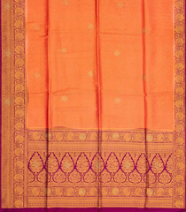 Peach Woven Blended Cotton Saree With Contrast Border-Peach