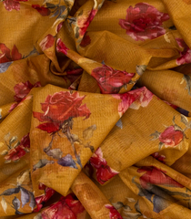 Oil Mustard Woven Blended Kota Silk Saree With Printed Floral Motif-OIL MUSTARD