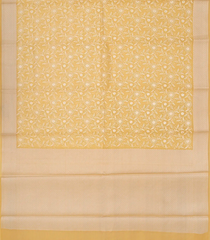 Yellow Woven Kora Saree With Embroidered Floral Motifs-Yellow