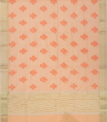 Peach Woven Blended Linen Saree With Embroidery Floral Motifs-Peach