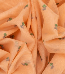 Peach Woven Blended Linen Saree With Embroidery Meena Floral Motifs-Peach