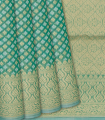 Aquamarine Blended Organza Saree With Floral Motifs-Aquamarine