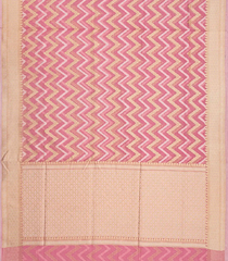 Peach Blended Organza Saree With Floral Chevron Motifs-Peach