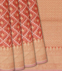 Peach Blended Banarasi Cotton Saree With Floral Motifs-Peach