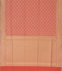 Peach Blended Banarasi Cotton Saree With Floral Motifs-Peach