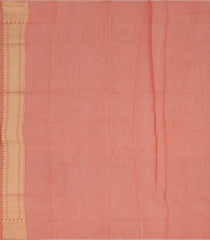 Peach Blended Banarasi Cotton Saree With Floral Motifs-Peach