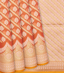 Peach Blended Banarasi Cotton Saree With Diagonal Floral Motifs-Peach