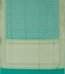 Turquoise Blended Banarasi Cotton Saree With Floral Jaal Motifs-Turquoise