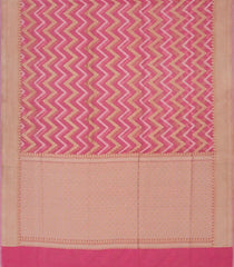 Pink Blended Banarasi Cotton Saree With Floral Chevron Motifs-Pink