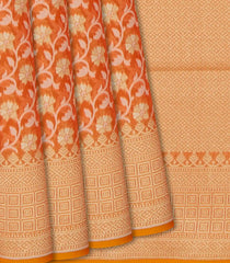 Peach Blended Banarasi Cotton Saree With Floral Vine Motifs-Peach