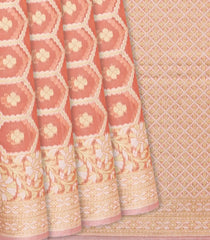 Baby Pink Blended Banarasi Cotton Saree With Flower Jaal Motifs-Baby Pink