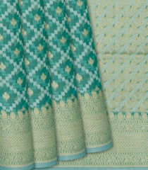 Aquamarine Woven Blended Cotton Saree With Floral Motifs-Aquamarine