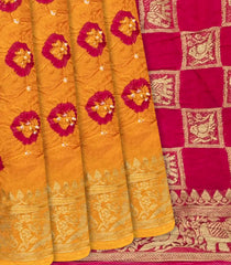 Mustard Woven Blended Bandhej Saree With Animal Motifs-Mustard