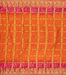 Orange Woven Blended Bandhej Saree With Checks-Orange